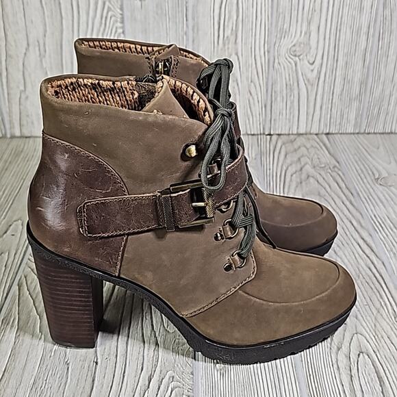 Nicole Sylvie Mint Brown Lace Up Look Zip Side Leather Ankle Boots Womens 9 NEW - Picture 2 of 11
